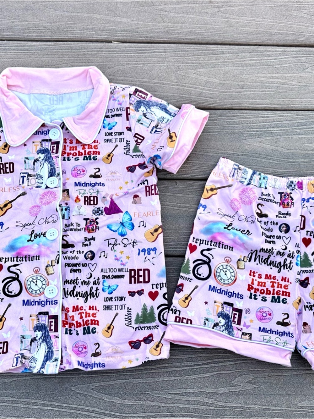 Pink Printed Kids Pajama Set - Taylor Swift Inspired